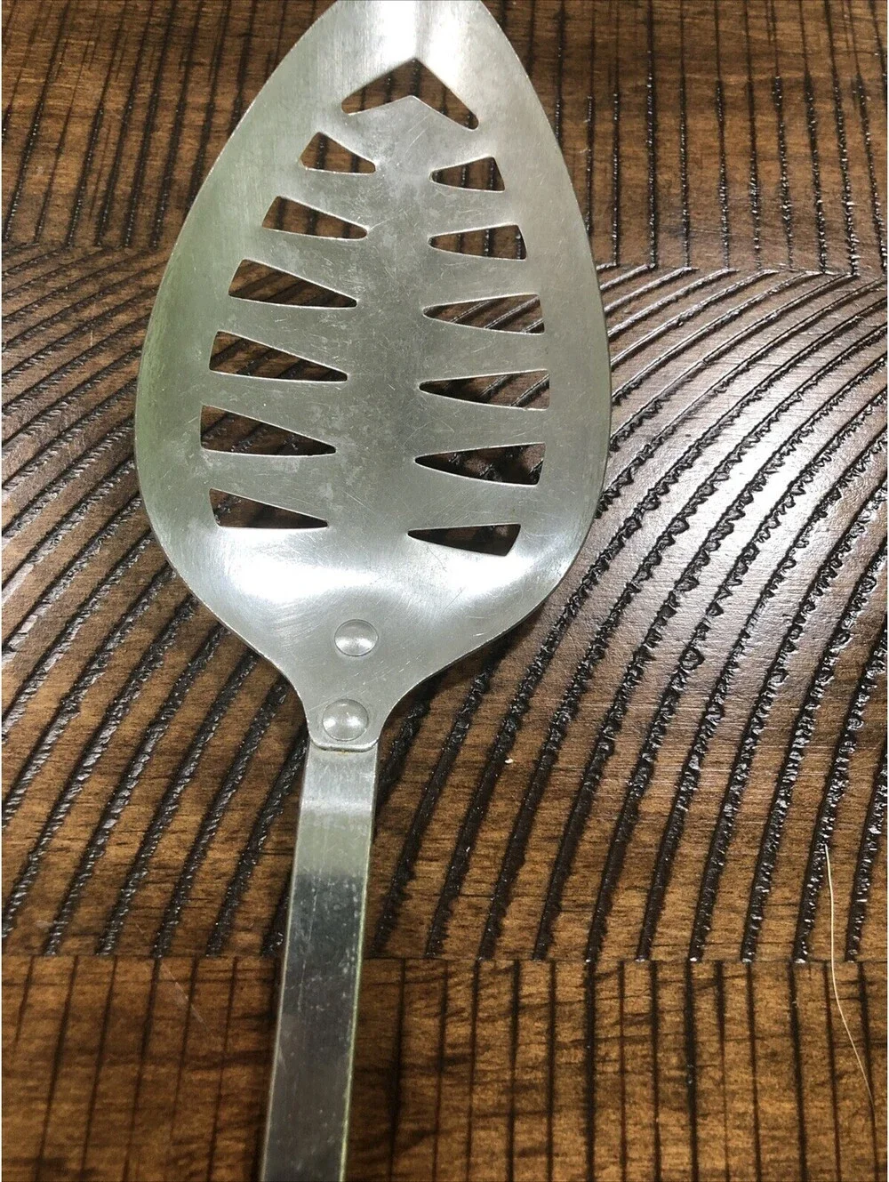 Vintage Androck Slotted Spoon Mid Century Modern Starburst Black Gold Handle USA